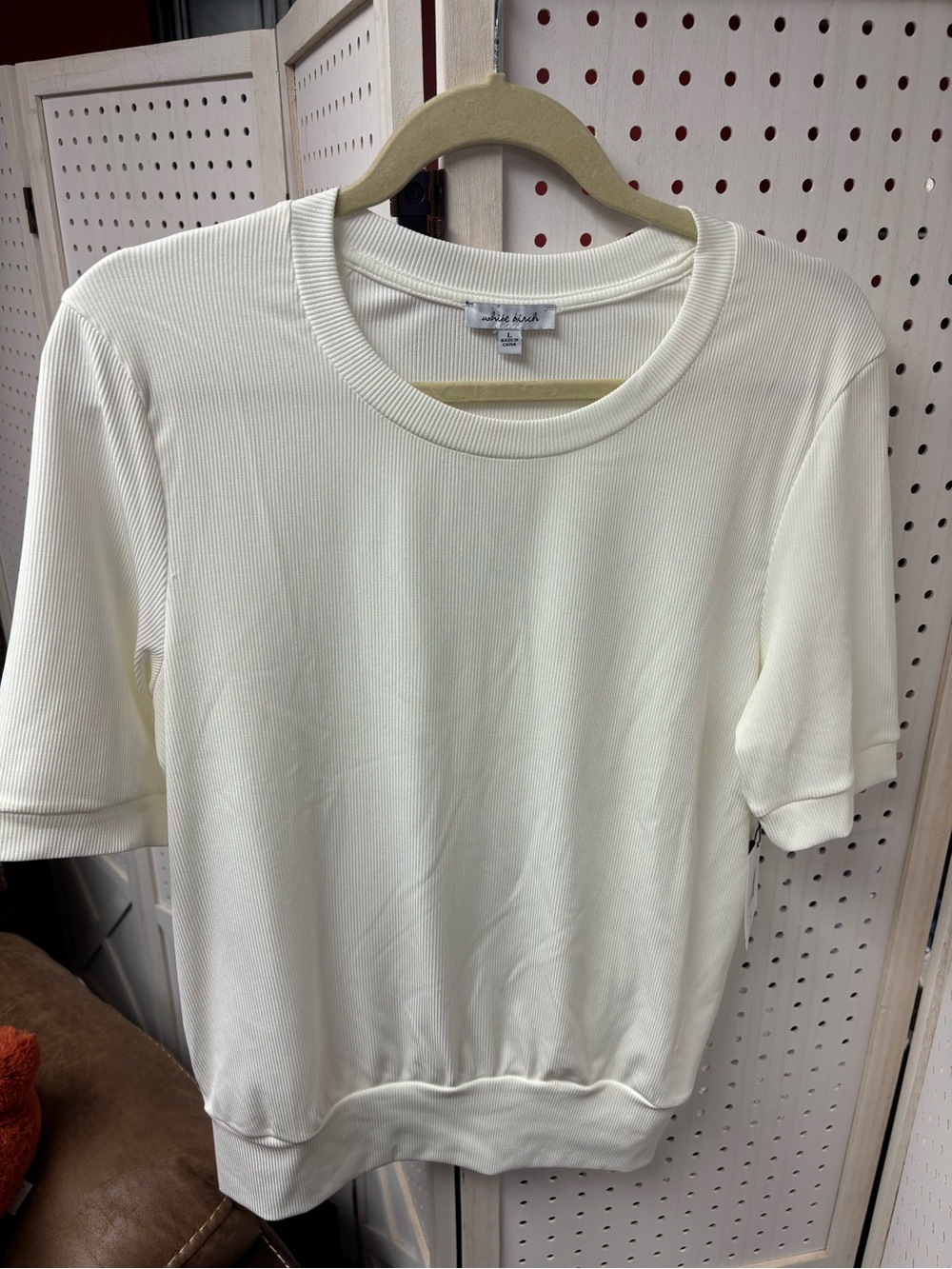 white birch Ivory Short Sleeve Ribbed Crewneck Top